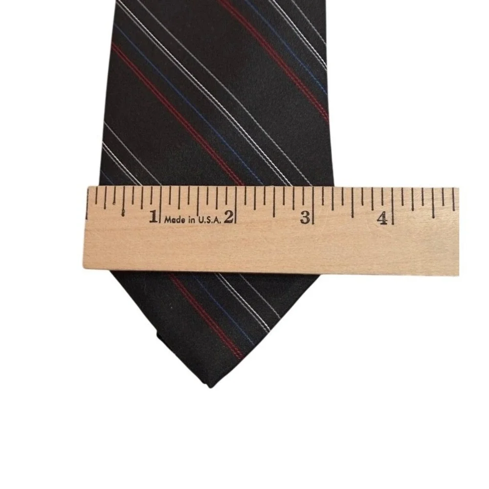 VTG Christian Dior Monsieur Tie Mens Black‎ Red Blue Stripe USA Logo Designer